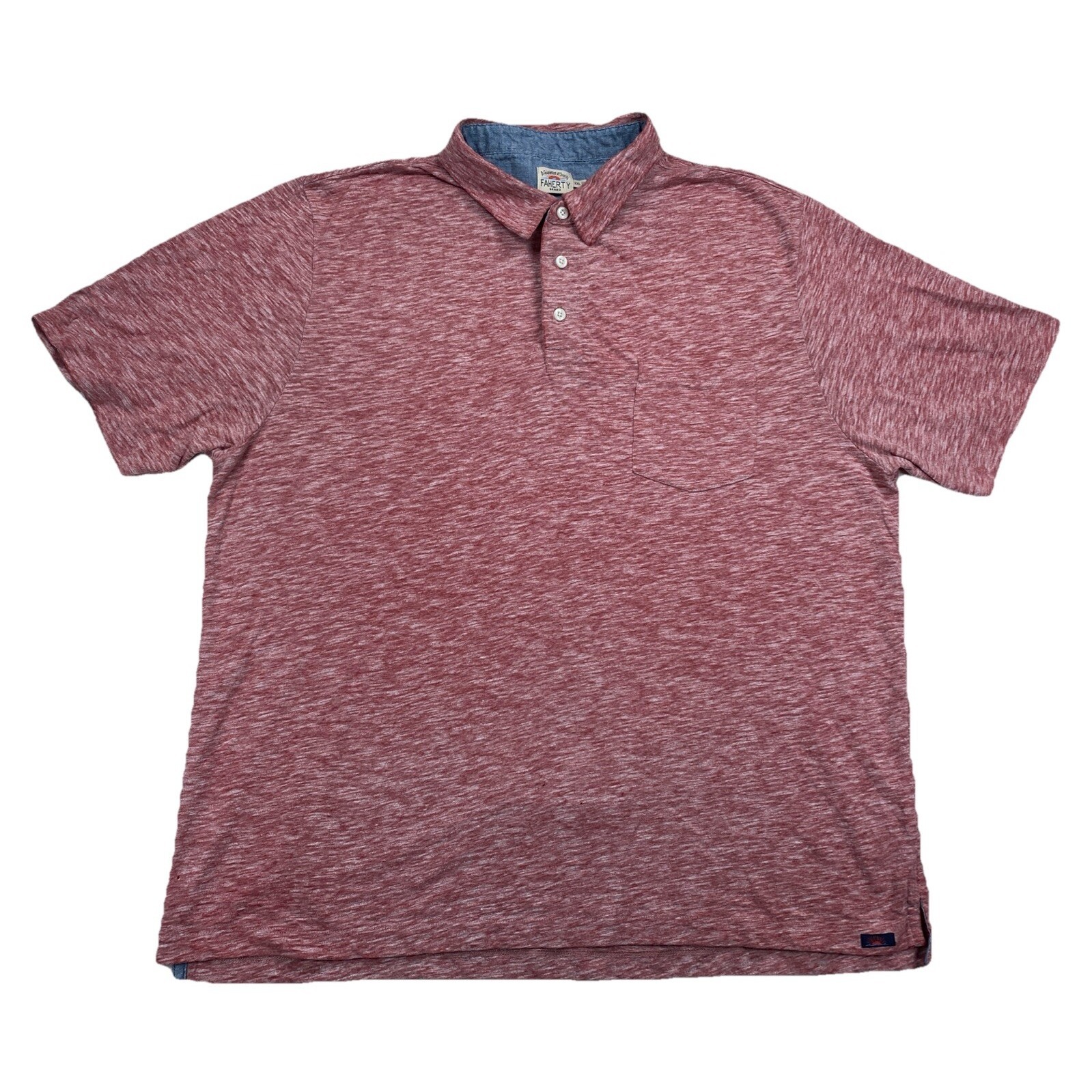 Faherty Men's Xxl Polo Shirt Single Pocket Red *Flawed